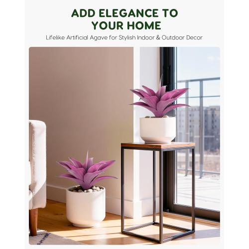 Velener 14 Inch Artificial Agave Plants, UV Resistant Fake Outdoor Plants, Small Faux Plants for Indoor Decor(Purple)-2 Pack