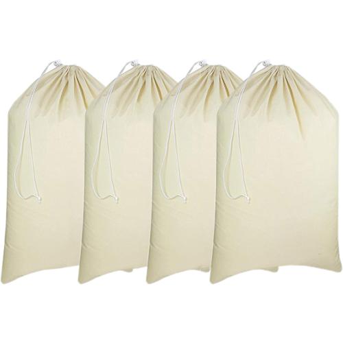 Urban Villa Laundry Bags 4-Pack 28”x36 Extra-Large Cotton Canvas Heavy Duty Washable Durable Travel Laundry Sacks with Drawstring Closure Reusable Hamper Liners for Dirty Clothes Delicates & Lingerie