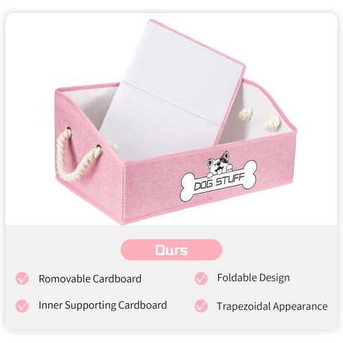 Collapsible Fabric Dog Toy Box and Storage Bin With Handle - Trapezoid Basket Chest Organizer for Pet Toys, Blankets and Accessories, Pink