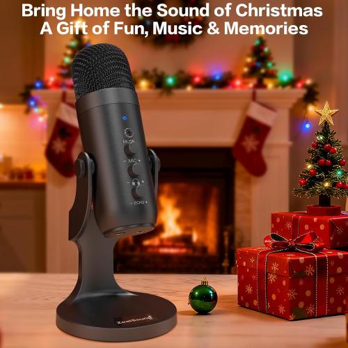 ZealSound USB Microphone,Condenser Computer PC Mic,Plug&Play Gaming Microphones for PS 4&5.Headphone Output&Volume Control,Mic Gain Control,Mute Button Vocal,YouTube Podcast on Mac&Windows(Black)
