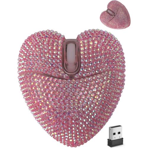 Wireless Bluetooth Mouse Cute Pink Love Heart Shinning Led Light Silent Portable Lightweight USB Optical Cordless Dual Mode Mice for PC Laptop Computer Tablet Mac MacBook Pro Kids Girls Women Gift