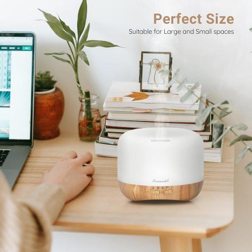 Homeweeks 300ml Essential Oil Diffuser, Quiet Aromatherapy Mist Diffusers for Essential Oils, Wood Grain, Ultrasonic, Remote Control, Timer, 7 Colors Light for Bedroom (300ml)