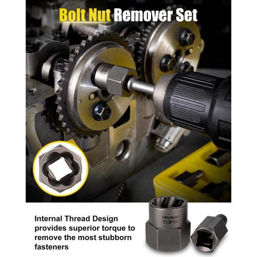 Topec 36Pcs Screw & Bolt Extractor Kit, 3-in-1 Easy Out Screw Extractor Set, 3/8 Drive Broken Bolt Extractor Socket Set, for Damaged, Rounded, Stripped Screw Removal