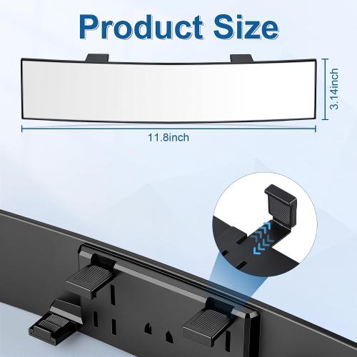 Panoramic Car Rear View Mirrors, Universal Convex Rearview Mirror Extender, Chrome Anti-glare Clip Wide Angle Mirror Reduce Blind Spot Interior Accessories for Car, Truck, SUV, RV(12 Inch)