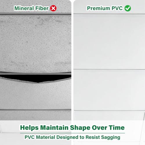 Smooth Drop Ceiling Tiles 2ft x 2ft for T-Bar Ceiling Systems – PVC Ceiling Tiles with No Sag, Waterproof & Fire-Rated – Easy Drop-in Replacement, White, 12-Pack (Covers 48 Sq. Ft)