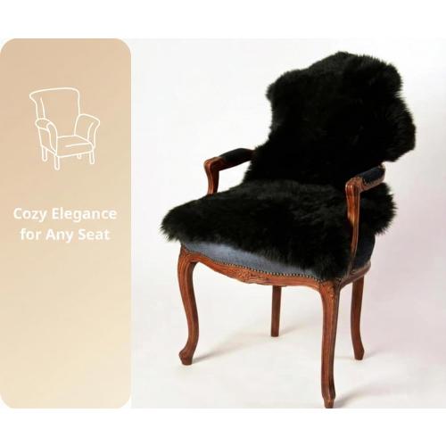 Woolous Black Sheepskin Rug, Genuine New Zealand Lambskin Wool, Real Sheep Skin Throw for Bedroom, Living Room, Sofa, or Chair (Single Pelt, 2x3 ft)