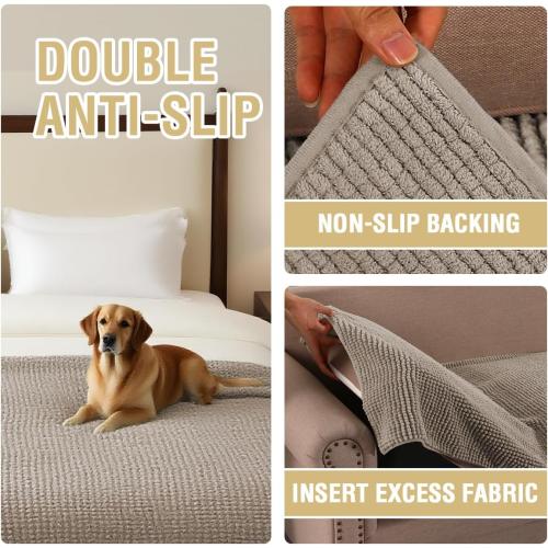 H.VERSAILTEX Plush Chenille Couch Cover for Dogs Pets Blanket for Bed Anti-Slip Soft and Durable Furniture Protector for Small Medium Large Cats Washable (52 x 82, Taupe)