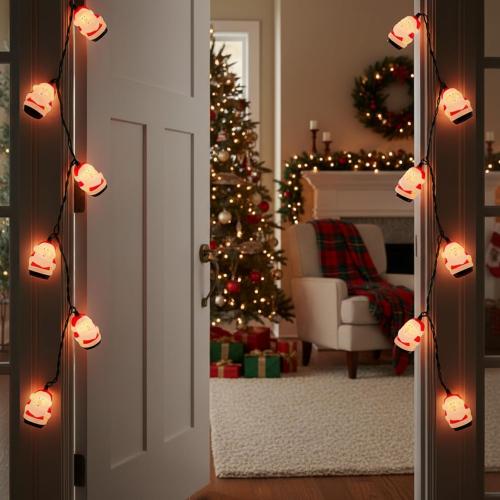 10 Light Santa Head Light Set - 8.5Ft Christmas Santa Claus Decorations String Lights with 10 Santa Claus Decorations Lights, Santa Claus Novelty Fairy Lights for Party Kid's Room Xmas Tree Decor
