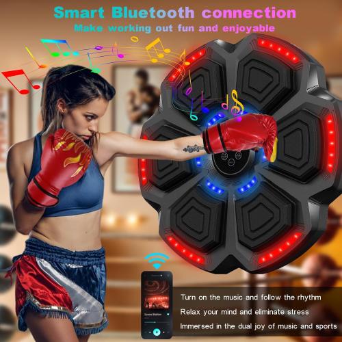 Black New Smart Music Boxing Machine with Red Boxing Gloves, Bluetooth Training Machine with LED Electronic Wall Mounted, Electronic Focus Agility Training Digital Boxing for Kids and Adults