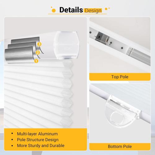 White Cellular Blinds Cordless Shades for Windows Single Cell Shade - Provide Privacy and Filters Light - 24 W x 64 H, White(Light Filtering)