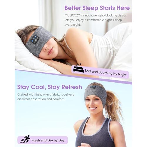 MUSICOZY Sleep Headphones Bluetooth Headband, 14 Hours Playtime, Sports Sweat Resistant with Hi-Fi Stereo for Workout Running