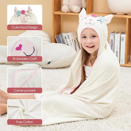 Style Quarters Baby Bath Towel - 100% Cotton Terry Soft Hooded Towel Cartoon Alpaca Baby Beach Towels Super Absorbent Large Embroidery Kids Hooded Bath Toddler Towel with 50x30(Milky White Alpaca)