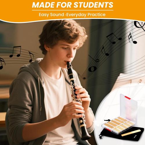 Bb Clarinet Reeds – 10-Pack Practice Reeds for Beginners & Students – Strength 2.0/2.5/3.0 (Strength 2.0)