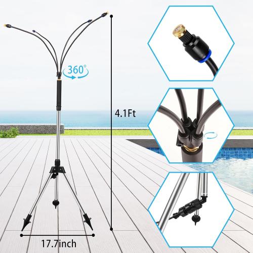 Standing Misters for Outside Patio, 2025 Misters for Outside Patio, Outdoor Adjustable Standing Mister with 32.8FT(10M) Water Supply Line, Mister Cooling System for Backyard,BBQ, Patio Cooling