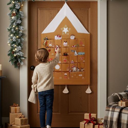 SATINIOR Christmas Advent Calendar with Pockets Gingerbread Empty Advent Calendar to Fill 24 Days Reusable Natural 24 Days Countdown Hanging Storage Bag for Home Xmas Countdown Decoration