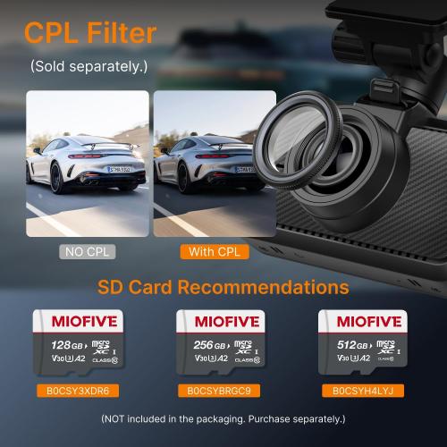 Miofive Dash Cam Front – 4K UHD Dash Camera for Cars, Built-in Bluetooth, 5G Wi-Fi, GPS, 3 IPS Screen, Night Vision, 140° Wide Angle, HDR, 24-Hour Parking Mode, G-Sensor(S1)