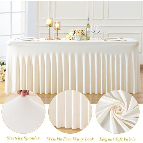 gogoparti 1 Pack Spandex Ivory Fitted Table Cloth for 6ft Rectangle Tables Ivory Stretch Tablecloth Banquet Table Covers Skirt Wrinkle Free Tablecloths for Parties Wedding