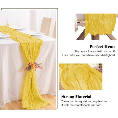 2 Pack 10 Ft Cheesecloth Table Runner Light Yellow Gauze Long Table Runners Boho Gauze Cheese Cloth Table Runner Rustic Sheer Runner for Wedding Party Table Decor ( 35 x 120 Inch ), TR-2-LY