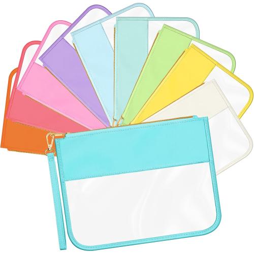 Sweetude 10 Pcs Nylon Makeup Bag Chenille Letter Clear Zipper Pouch Waterproof Toiletry Cosmetic Bag Transparent Pouches for Women Girls(Bright)