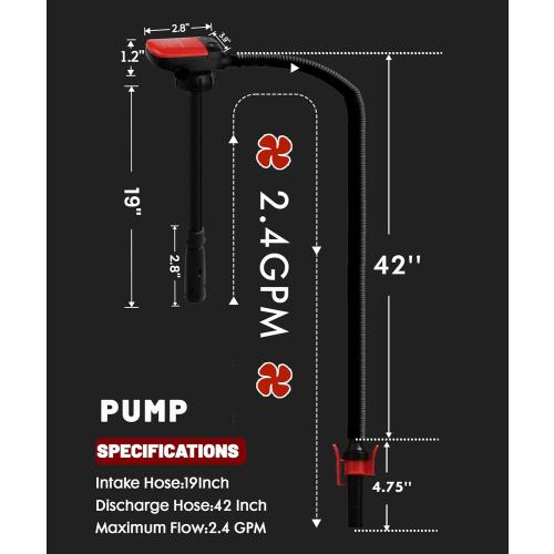 Fuel Transfer Pump Battery Powered Gas Pump For 5 Gallon Gas Can: Automatict Shut-off Nozzle, 42 IN Long Hose, 3 Adapters for 4 Size Gasoline Tank