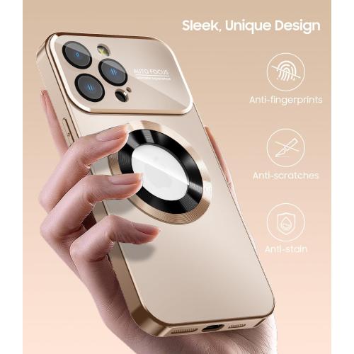 Magnetic for iPhone 14 Pro Max Case, Compatible with MagSafe, Built-in Camera Lens Protector, Logo View, Military Grade Drop Proof Phone Case Cover, Desert Titanium