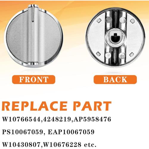 Silver 5 Pack TOMOON 2025 Upgraded W10766544 Gas Stove Knobs Replacements for Whirl.Pool Range Oven WFG540H0ES0 10430807 W10676228 4248219 AP5958476 PS10067059 EAP10067059-Stainless Steel Oven Knobs-5 Pack