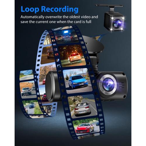 Dash Cam Front and Rear, 1080P Dash Camera for Cars, 3 Channel Car Camera Front Rear and Inside with 32GB Card, Loop Recording, Night Vision, HDR, 24Hr Parking, G-Sensor