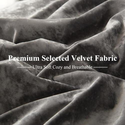 Ivellow Crushed Velvet Comforter Set King, Lightweight Comforter Set, 5pcs Ultra Soft Breathable Grey Comforter Set, Luxury Cozy Flannel Comforter King Size (1 Comforter,2 Pillow Shams, 2 Euro Shams)