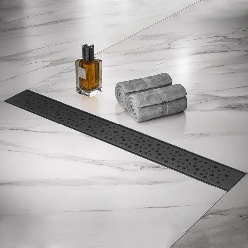 Linear Shower Drain 24 Inch, Bubbles Shower Drain SUS-304 Stainless Steel, 51L/Min Fast Drainage Floor Linear Drain, US Standard CUPC Certified, Matte Black, SD-099