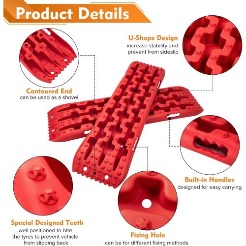 Size 41 Color Red  Recovery Traction Boards, Offroad Tracks Board, Traction Tire Ladder, 4WD Traction Mats for Sand, Mud & Snow, Snow Chains(41in-Red)