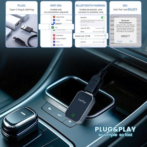 Redlake Wireless CarPlay Adapter for iPhone 2025 Upgrade Seamless Connection for Convert Wired to Wireless Car Play Adapter Mini Apple Carplay for iOS 10 ,USB/Type C