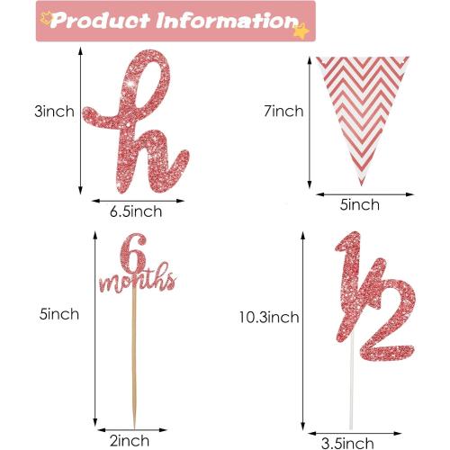 Skylety 1/2 Half Birthday Decorations 6 Months Outfit Baby Boy Banner Cupcake Topper Triangle Flag Banner Confetti Balloons Cake Topper for Girl Boy Baby Shower(Rose Gold)