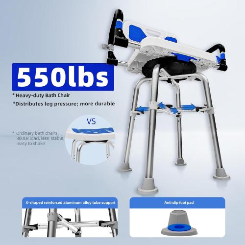 Swive Shower Chair with Arms and Back Heavy Duty 500 lbs for Seniors Elderly Disabled or Bariatric Adults Bench Seat for Inside Shower Stall and Bathroom Bath Tub Seats Adjustable Stool
