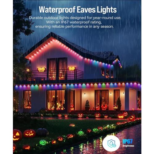Permanent Outdoor Lights for House, 300ft Smart RGB Eaves Lights App Control Remote, DIY IP67 Waterproof Under Eave Lighting, Outside led Lights for House,Party,Christmas Decorations