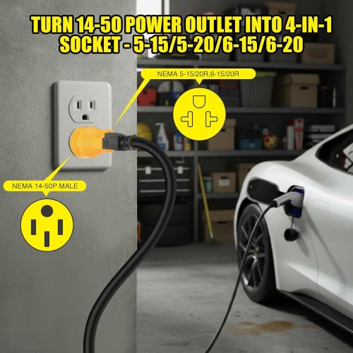 Kanayu EV Charger Adapter Compatible with NEMA 14-50P Male to 6-20/15R or 5-20/15R Female, 50Amp 4 Prong 14-50P to 20/15Amp T Blade Adapter for EV Charger Welder Heater