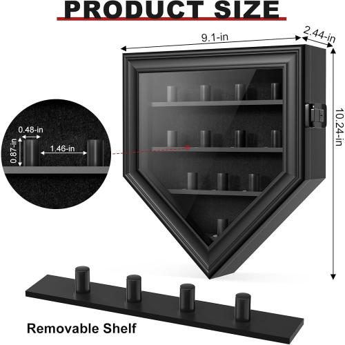 Championship Ring Display Case, 12 Posts Baseball Ring Holder, Lockable Wall Mount Wooden Shadow Box for Multiple Championship Rings