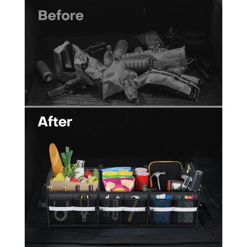HOTOR Trunk Organizer for SUV – Car Storage Box with Reflective Strips, Collapsible Car Organizer with Large Capacity, Essential Car Accessories for Truck, Van & Sedan, Black, 33.1 x 13.0 x 12.0