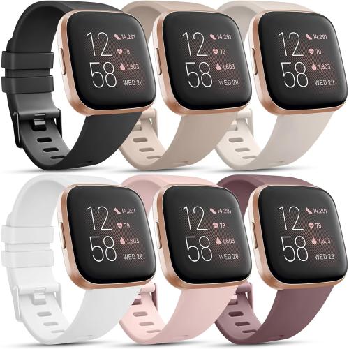 6 Pack Bands for Fitbit Versa 2 Smart Watch - Classic Soft Sport Replacement Wristbands for Women & Men