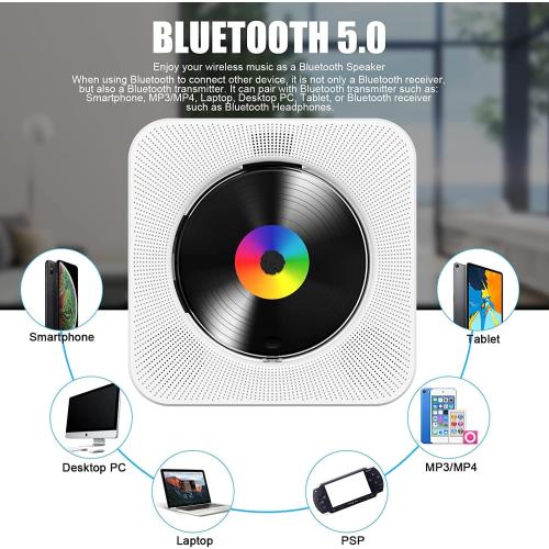 CD Player Portable Bluetooth Desktop CD Player for Home with Timer Built-in HiFi Speakers with LCD Screen Display Boombox FM Radio USB Type-c