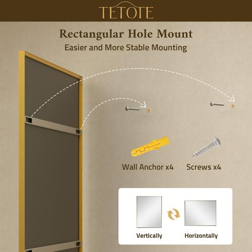 TETOTE Brushed Gold Mirror for Bathroom Sink 24 x 36 Beveled Frame Brushed Gold Brass Vanity Rectangle Mirror for Bathroom Wall, Modern Farmhouse, Tempered Glass, Stronger Frame