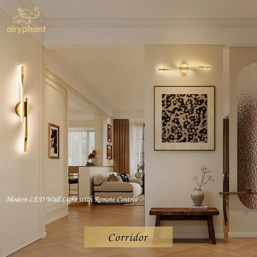 Gold Hardwired LED Wall Sconce Set of 2, Remote Control Wall Lamp for Bedroom Modern Dimmable Wall Light for Bedroom Living Room Foyer 15W
