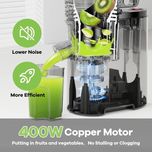 Cold Press Juicer, 5.8 Wide Feed Chute Juice Extractor Machine with 400W, High Juice Yield, Slow Masticating Juicer for Whole Vegetables & Fruits, Premium Grey