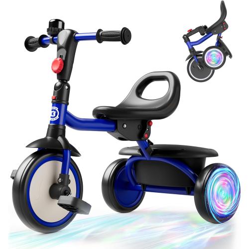 besrey Kids Tricycle with Flash Wheels for Ages 18 Months to 5 Years, Toddler Tricycle with Bell, Kids Tricycle, Gift for 2-5 Year Olds, Gift and Toy for Boys and Girls, Tricycle for Toddlers, Blue