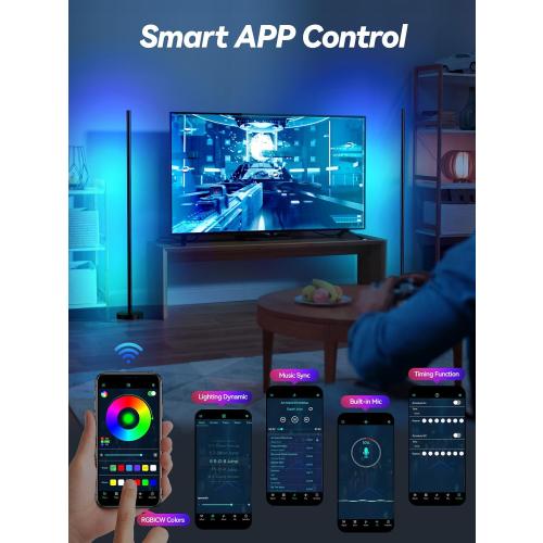 Corner Floor Lamp, LED Corner Lamp with App and Remote Control, RGBICW 16 Million DIY Colors & 68  Scene, Music Sync, Color Changing Smart Ambient Light for Living Rooms, Bedrooms, and Gaming Rooms
