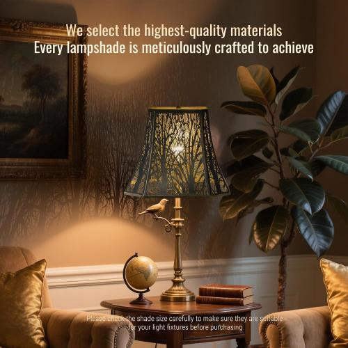 Size 8x 14x11 Color copper Lampshade Medium Lamp Shade 8 Top x 14 Bottom x 11 High (Spider) Metal Antique Bronze Lamp Shades for Table Lamp, Bedside Light and Floor Lamp - Art Forest Etched - Lampshades Replacement