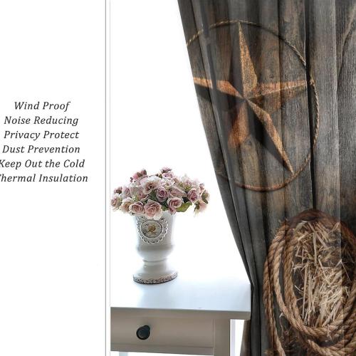 Western Farmhouse Room Darkening Blackout Window Curtains with Grommets,Rustic Cowboy Leather Boots Texas Star Hat on Wooden Energy Efficient Window Treatment 2 Panels 54L x 21W