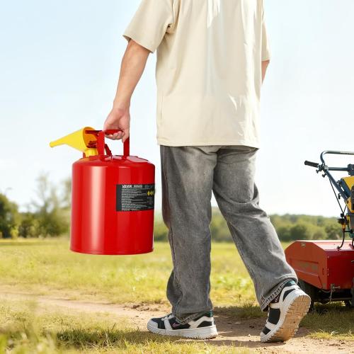 VEVOR Safety Gas Can, 5 Gallon Type I Red Metal Container for Liquid Material with Stainless Steel Flame Arrester, Self-Closing Lid & PE Funnel, Carbon Steel Flammable Saving with Handle