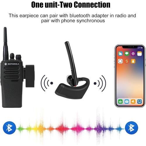 Bluetooth Earpiece Headset with PTT MIC for Motorola CP200 CP200D CP185 CLS1410 CLS1110 BRP40 DTR650 RDU2020 RDU4100 RDU4160D RDU2080D Yaesu FT-4XR FT-4VR FT-65R FT-25R Handheld Walkie-Talkie