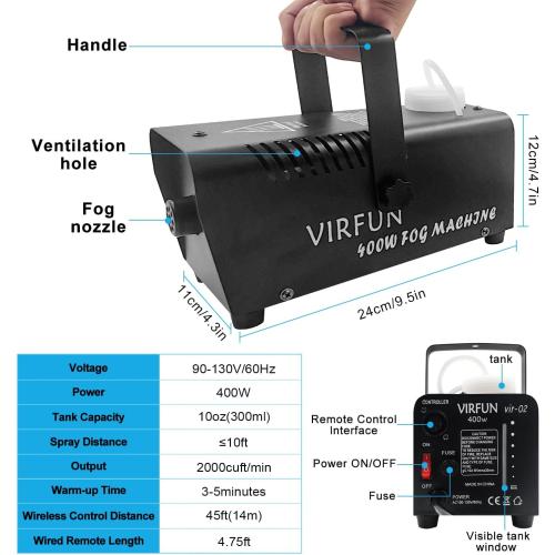 Fog Machine, Smoke Machine with Wireless&Wired Remote Control for Halloween, Party, Outdoor, Indoor and Stage Effect, 400W