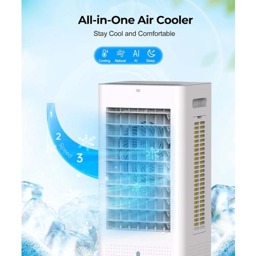 Portable Evaporative Air Cooler for Bedroom: PNTCK Swamp Cooler Fan & Humidifier with 2.1Gal Tank with, Remote, 2 Ice Packs, 3 Speeds, 3 modes, 12H Timer, Evaporative cooler for Room Indoors